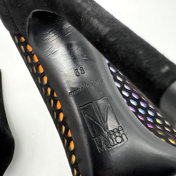 TAMARA MELLON Miami Vice Holographic Suede Pumps Womens 38 Black Pointy Toe - Picture 10 of 11
